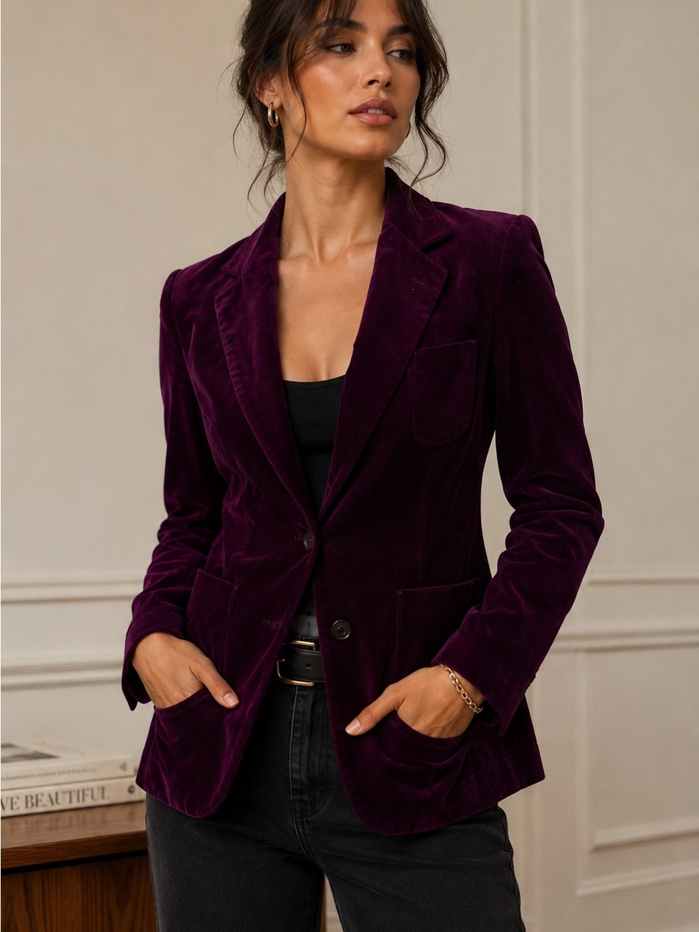 Vintage Barclay Square Burgundy Velvet Blazer Jacket 7/8